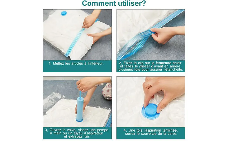 Set de 5 housses de rangement sous vide avec pompe manuelle, Taille L