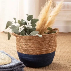 Set de 3 paniers Anxo fibre naturelle, bleu/naturel