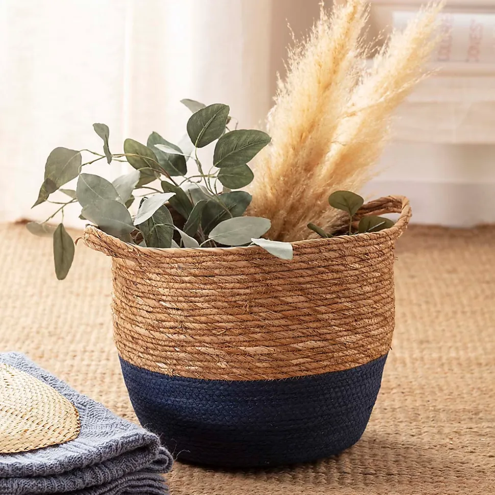 Set de 3 paniers Anxo fibre naturelle, bleu/naturel