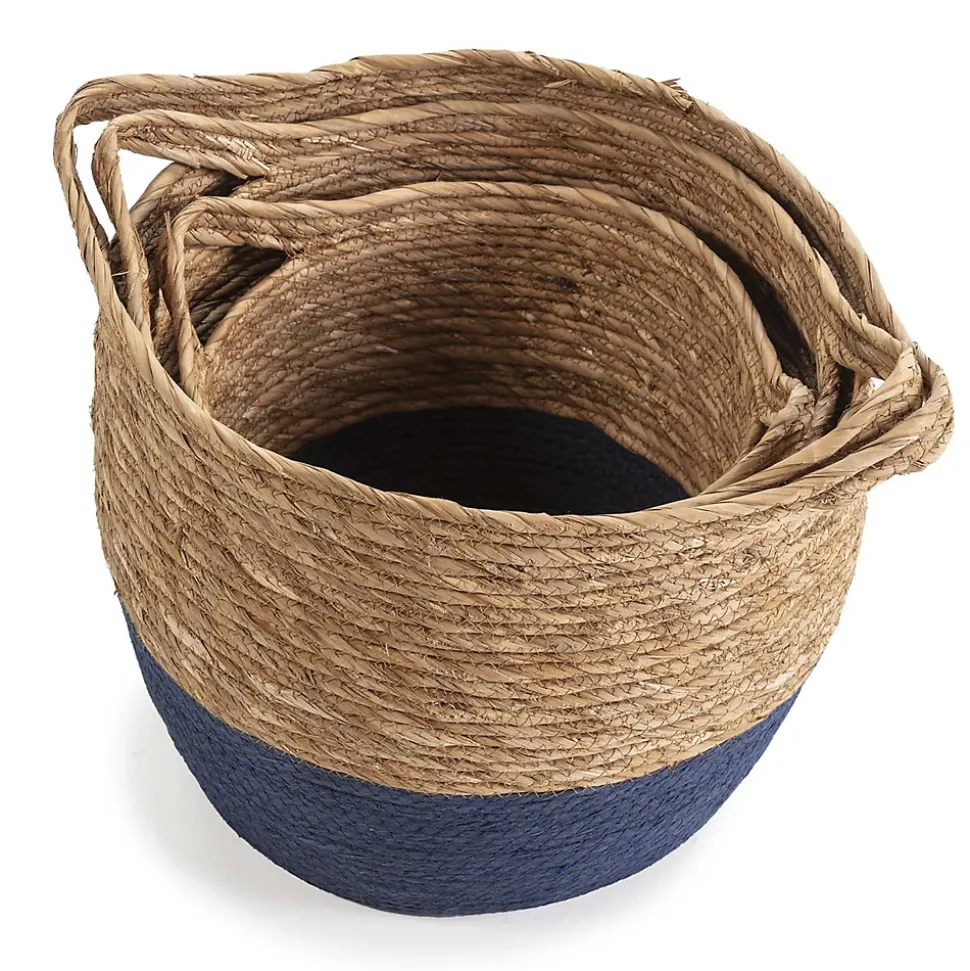 Set de 3 paniers Anxo fibre naturelle, bleu/naturel