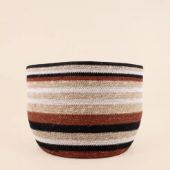 Set de 3 paniers bas rayés en herbes marines marron et beige