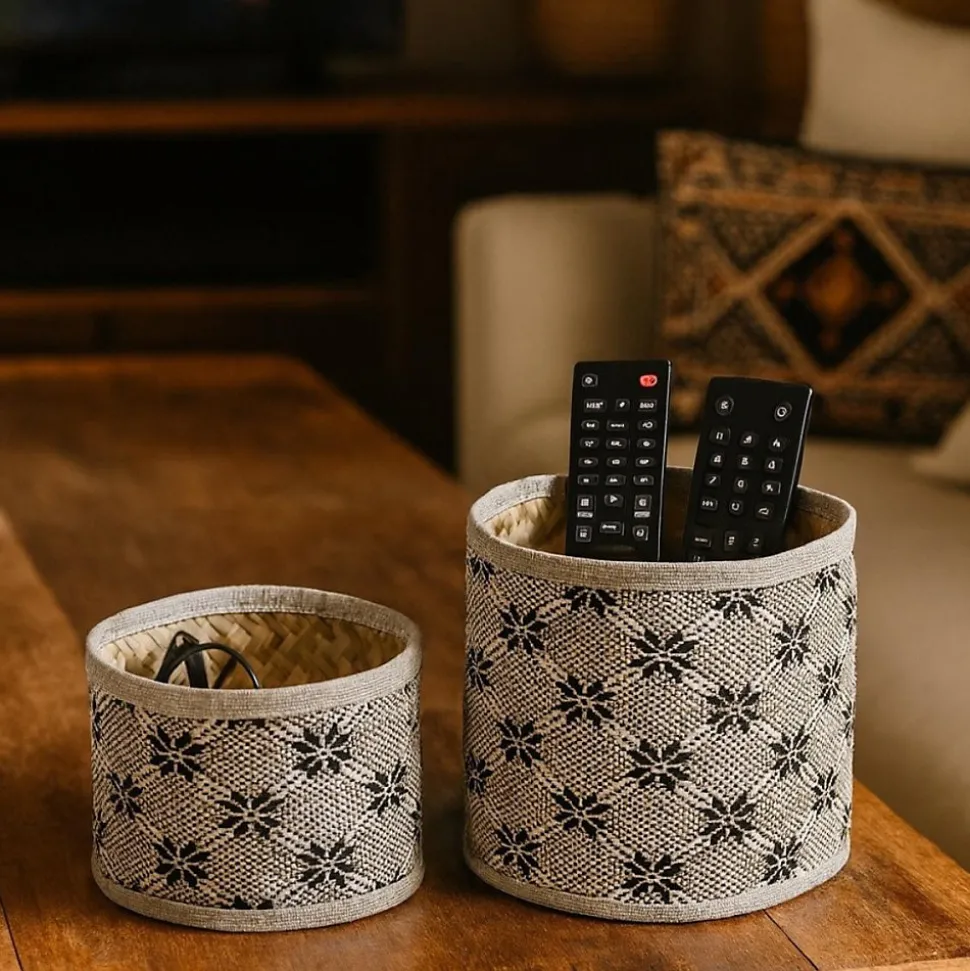 Set de 2 paniers beiges à motifs