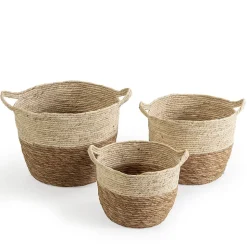 Set de 3 paniers Brais fibre naturelle, blanc/naturel