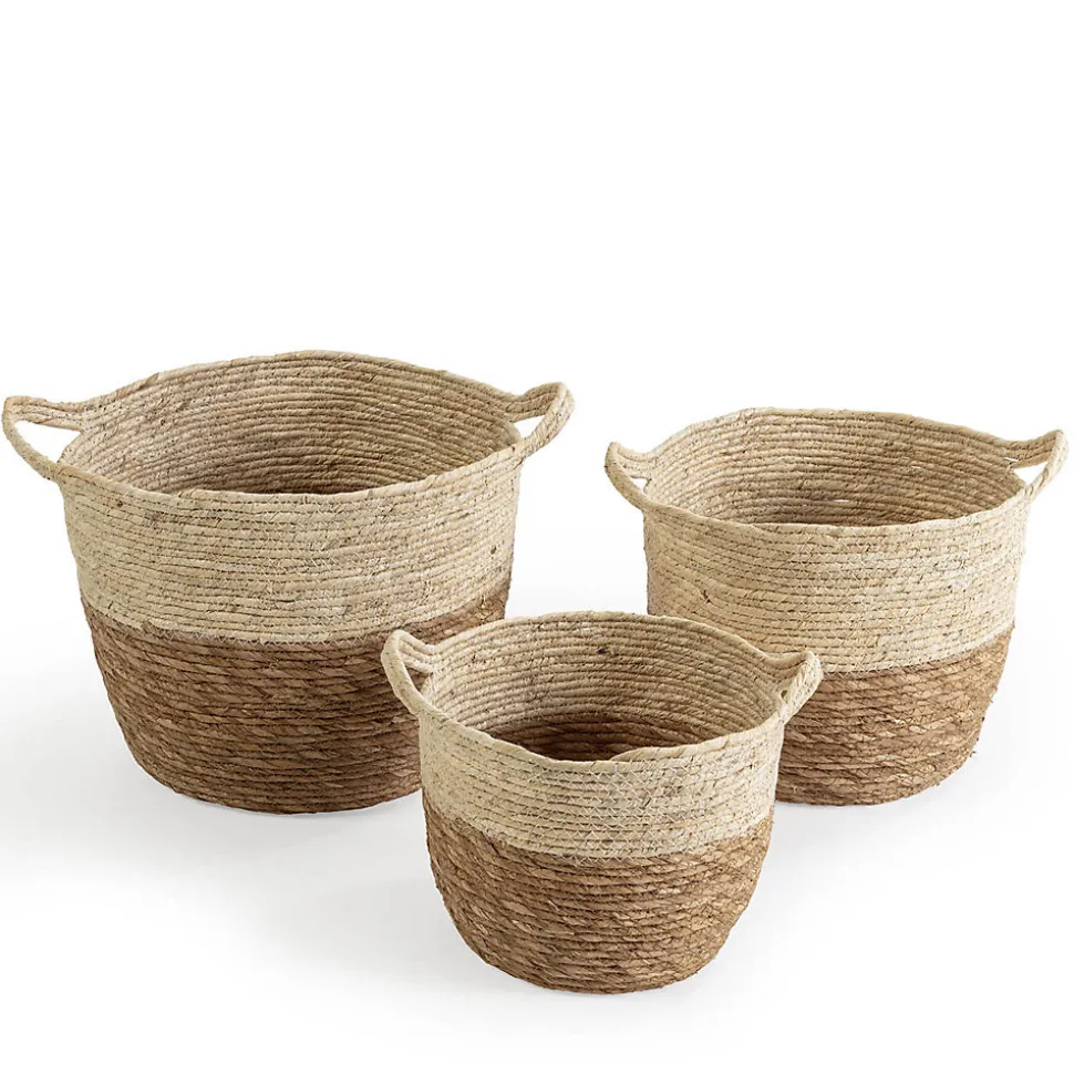 Set de 3 paniers Brais fibre naturelle, blanc/naturel