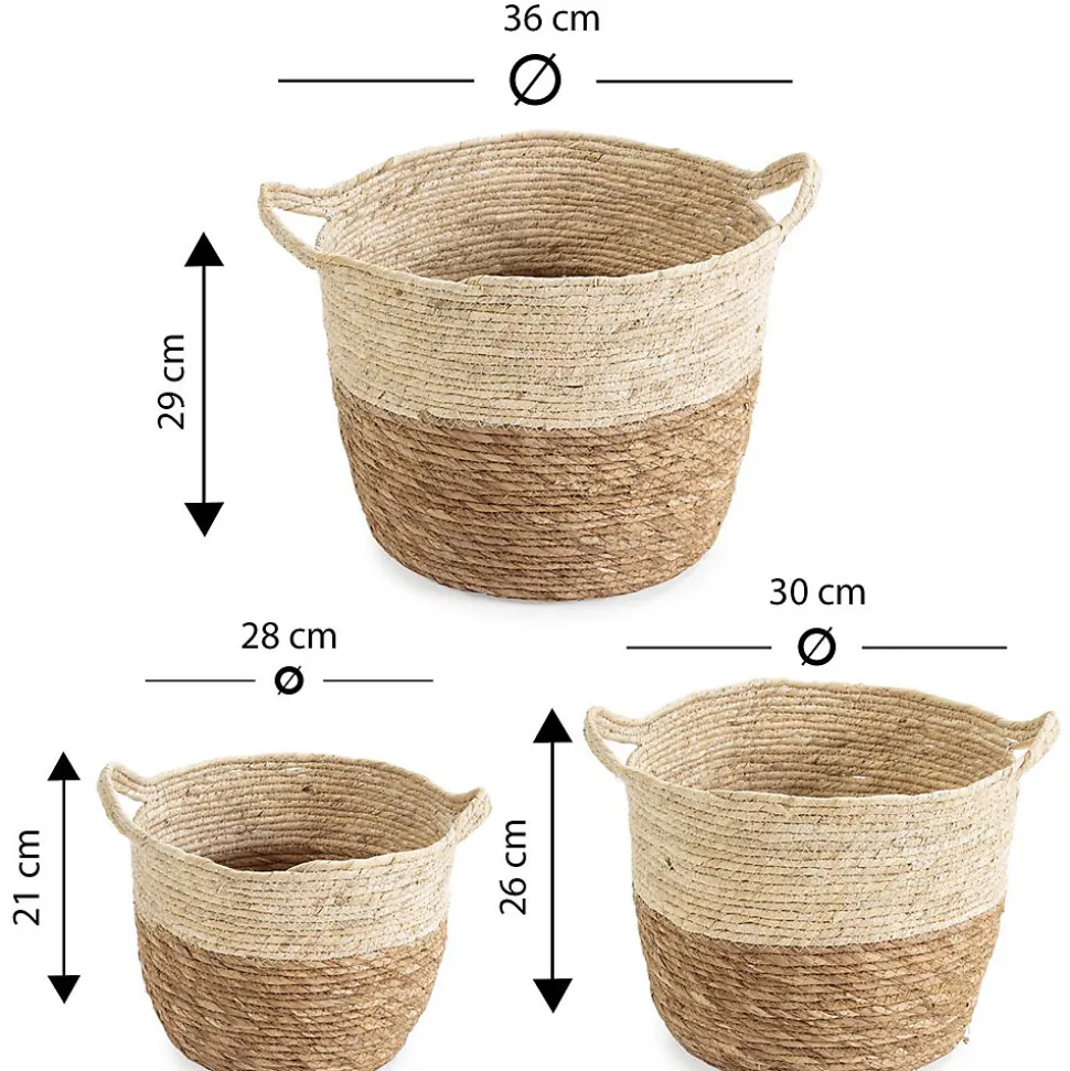 Set de 3 paniers Brais fibre naturelle, blanc/naturel