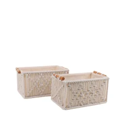 Set de 2 paniers déco tissu macramé