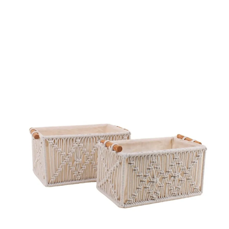 Set de 2 paniers déco tissu macramé