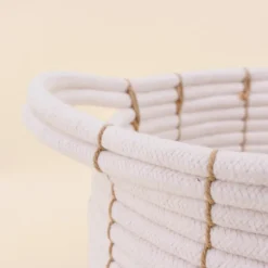 Set de 2 paniers en corde beige avec poignées 27x16cm