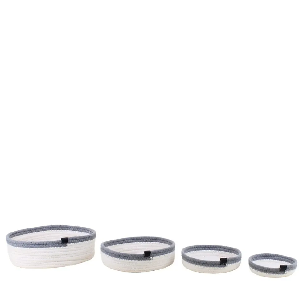 Set de 4 paniers en corde gris et blanc