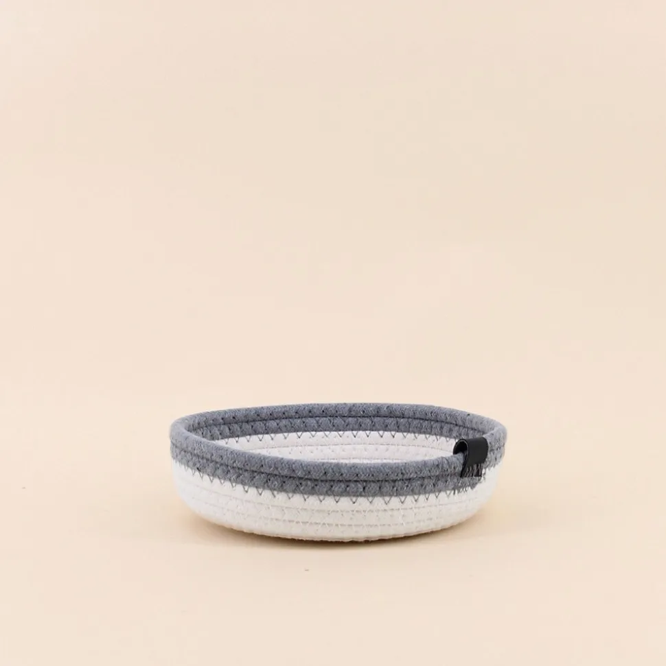 Set de 4 paniers en corde gris et blanc