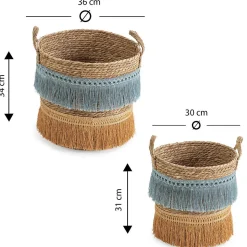 Set de 2 paniers Indie fibre naturelle, bleu/orange