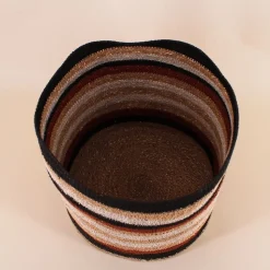 Set de 3 paniers rayé beige, marron en herbes marines