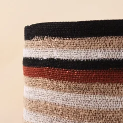 Set de 3 paniers rayé beige, marron en herbes marines