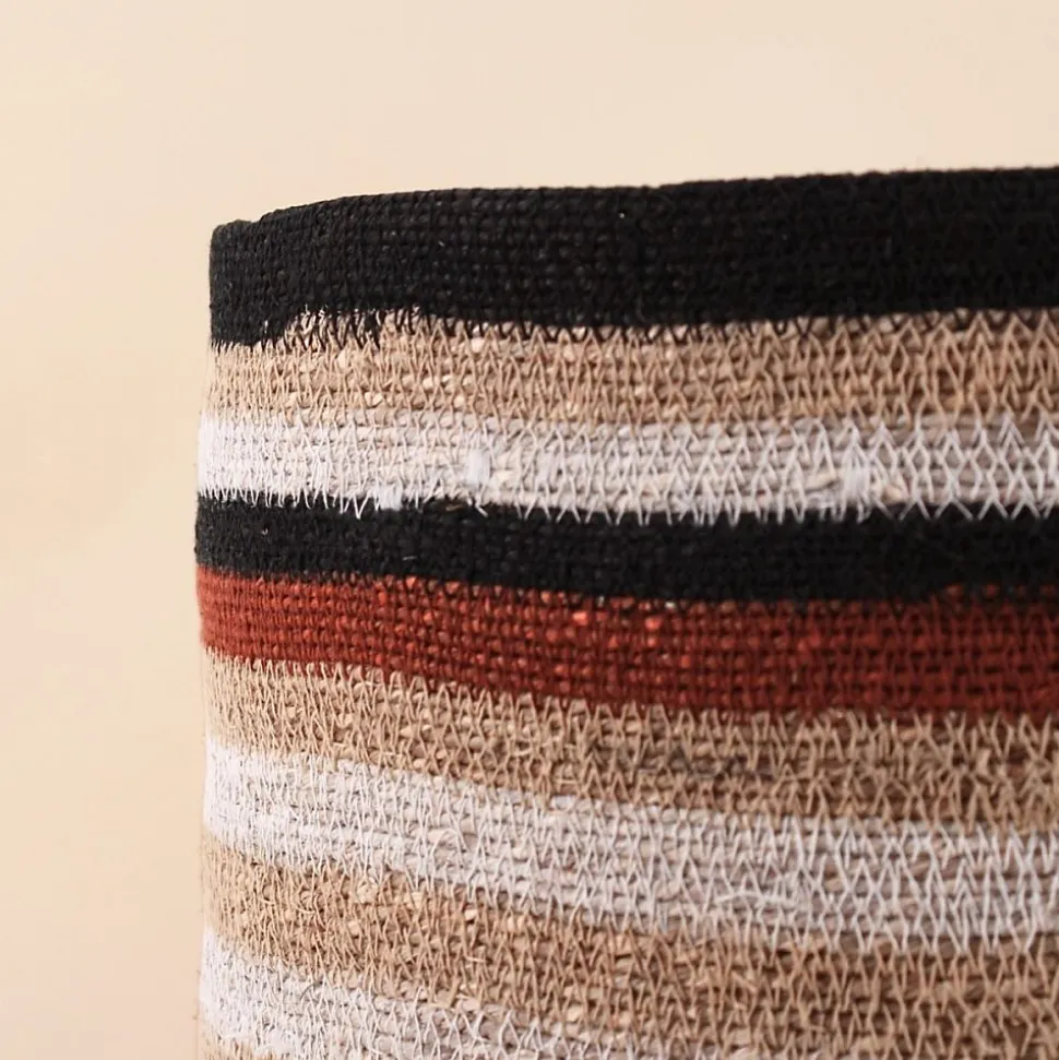 Set de 3 paniers rayé beige, marron en herbes marines