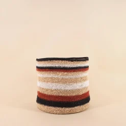 Set de 3 paniers rayé beige, marron en herbes marines