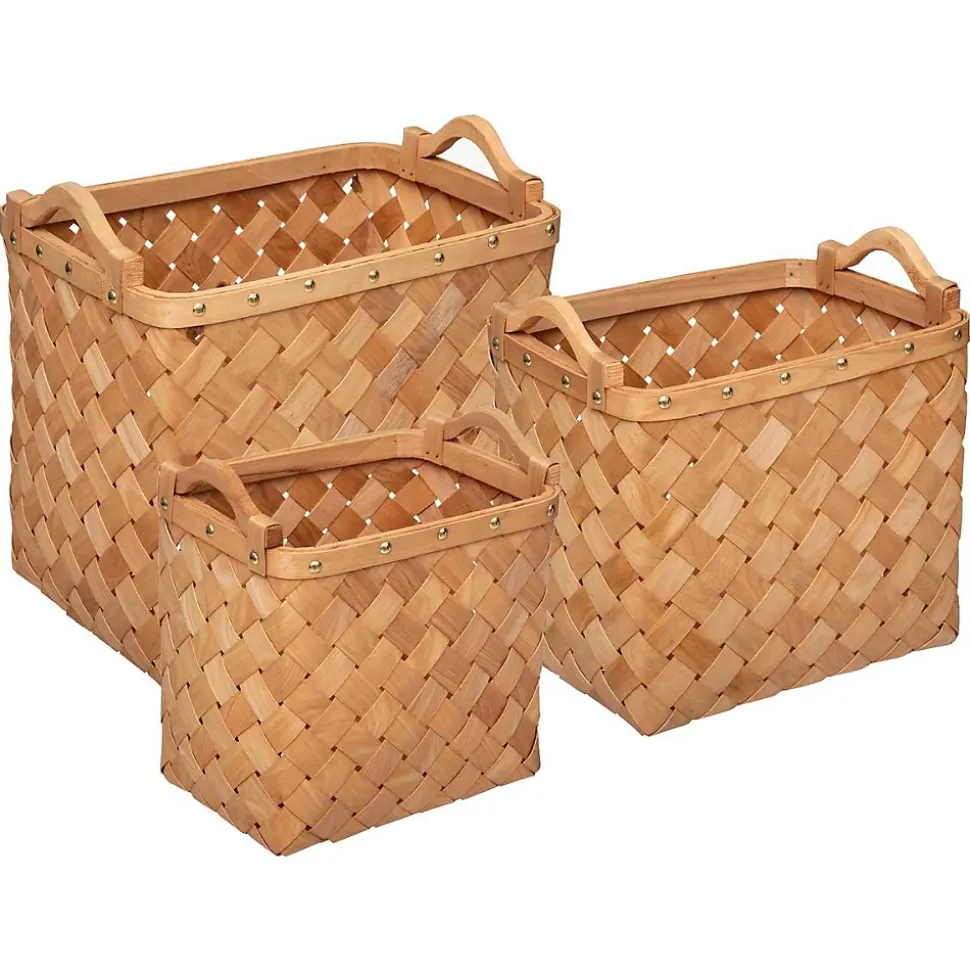 Set de 3 paniers rectangulaires - bois clair tressé - Atmosphera