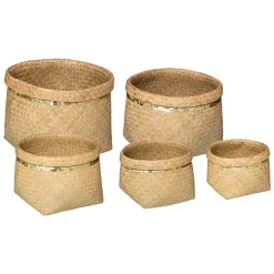 Set de 5 paniers ronds - roseau tressé - sequins dorés - Atmosphera