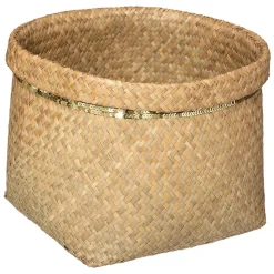 Set de 5 paniers ronds - roseau tressé - sequins dorés - Atmosphera