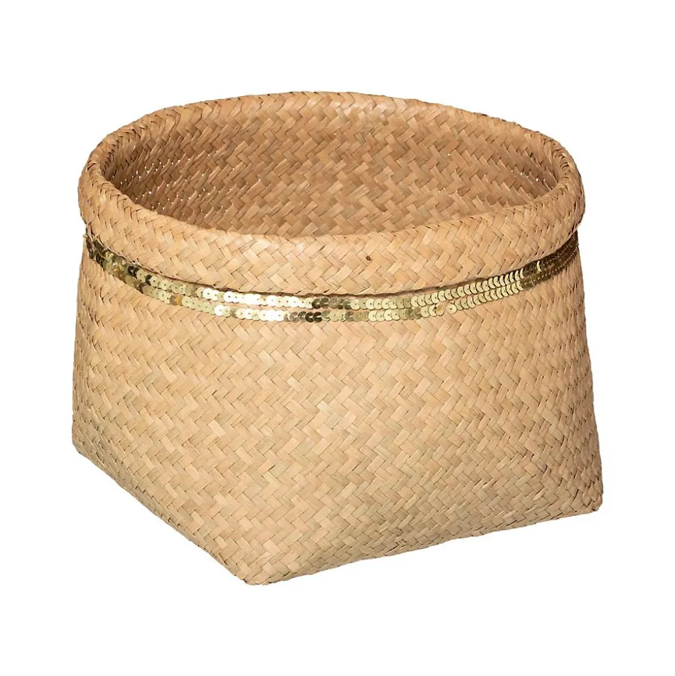Set de 5 paniers ronds - roseau tressé - sequins dorés - Atmosphera