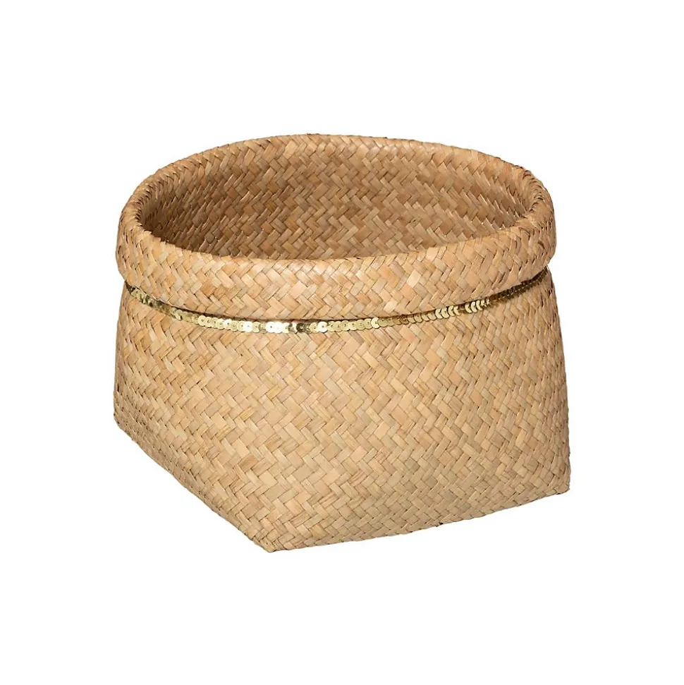 Set de 5 paniers ronds - roseau tressé - sequins dorés - Atmosphera