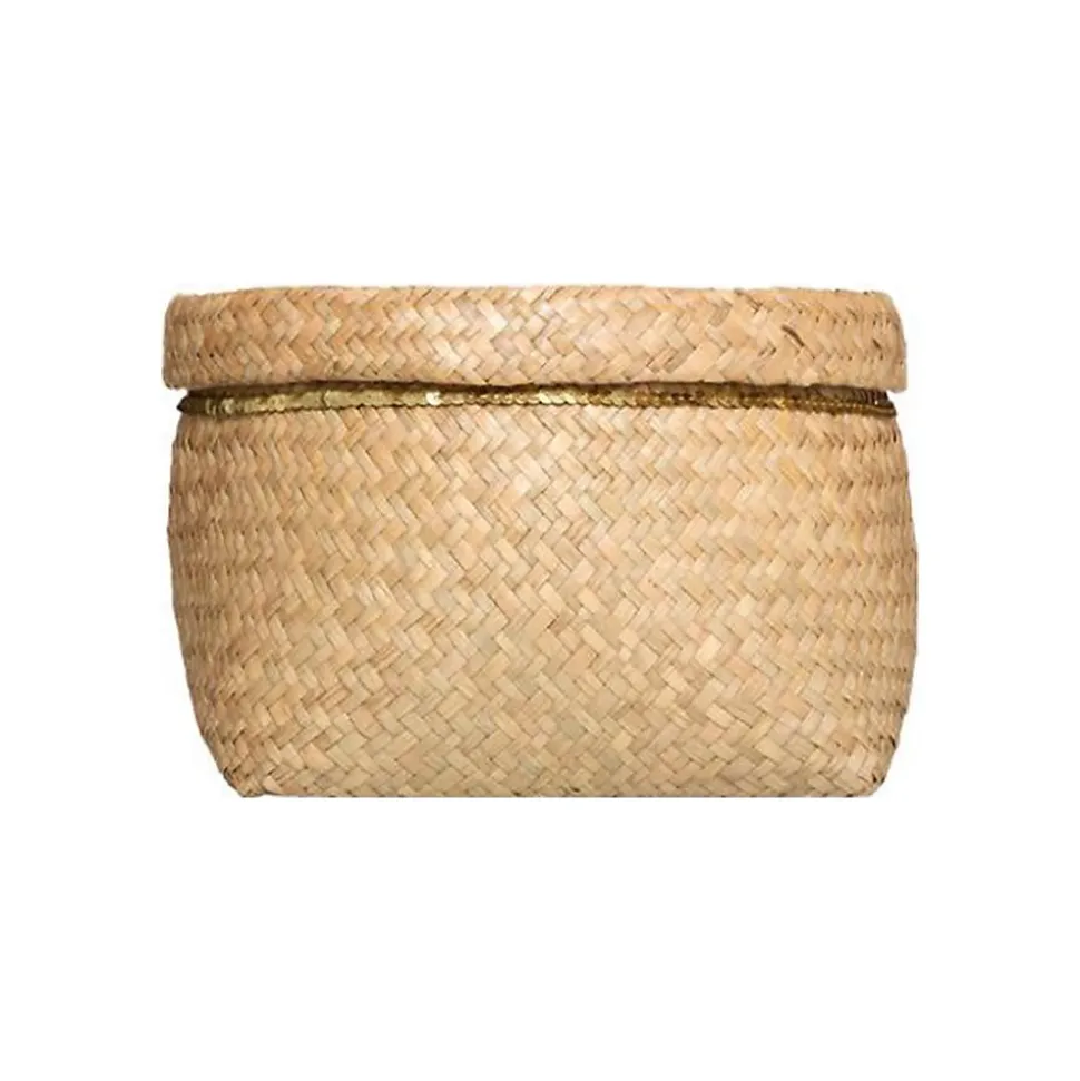 Set de 5 paniers ronds - roseau tressé - sequins dorés - Atmosphera