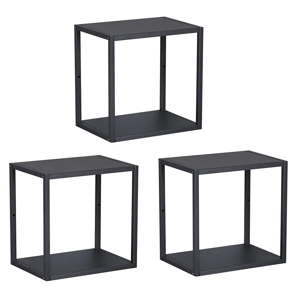 Set de 3 étagères murales Nostened acier 28 x 28 x 20 cm noir en.casa