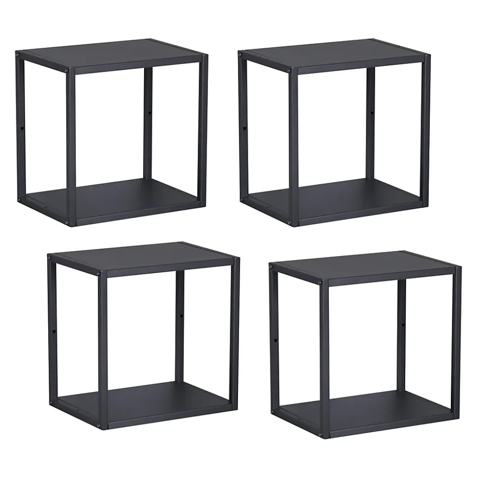 Set de 4 étagères murales Nostened avec fond et panneaux latéraux acier 28 x 28 x 20 cm noir en.casa