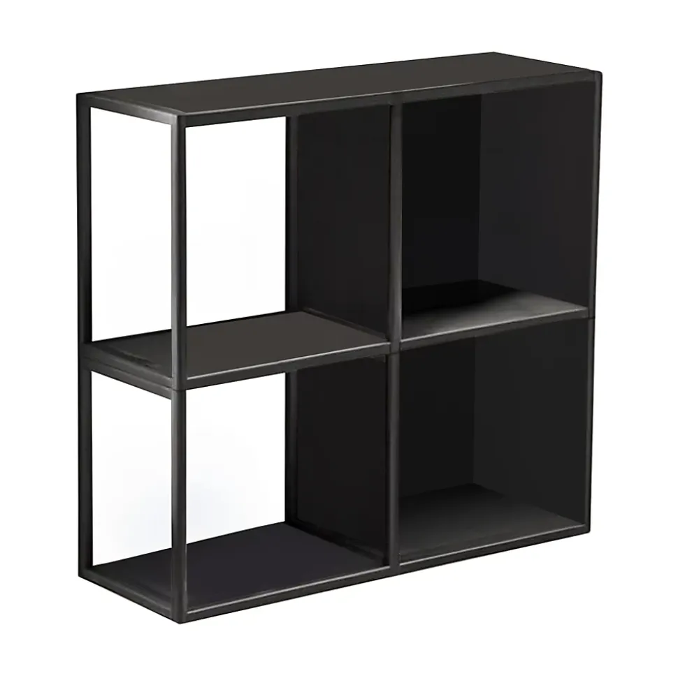 Set de 4 étagères murales Nostened avec fond et panneaux latéraux acier 28 x 28 x 20 cm noir en.casa