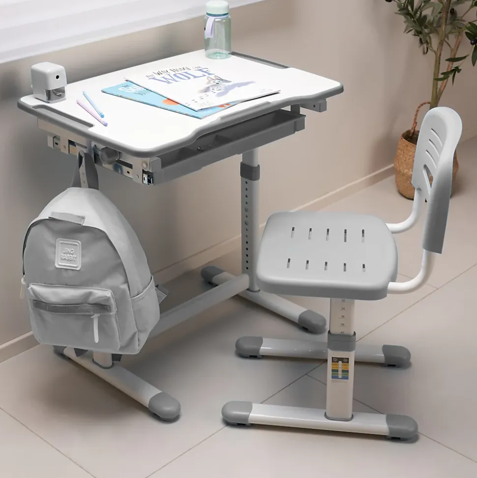 Set de bureau et chaise pour enfant Sala gris blanc en.casa