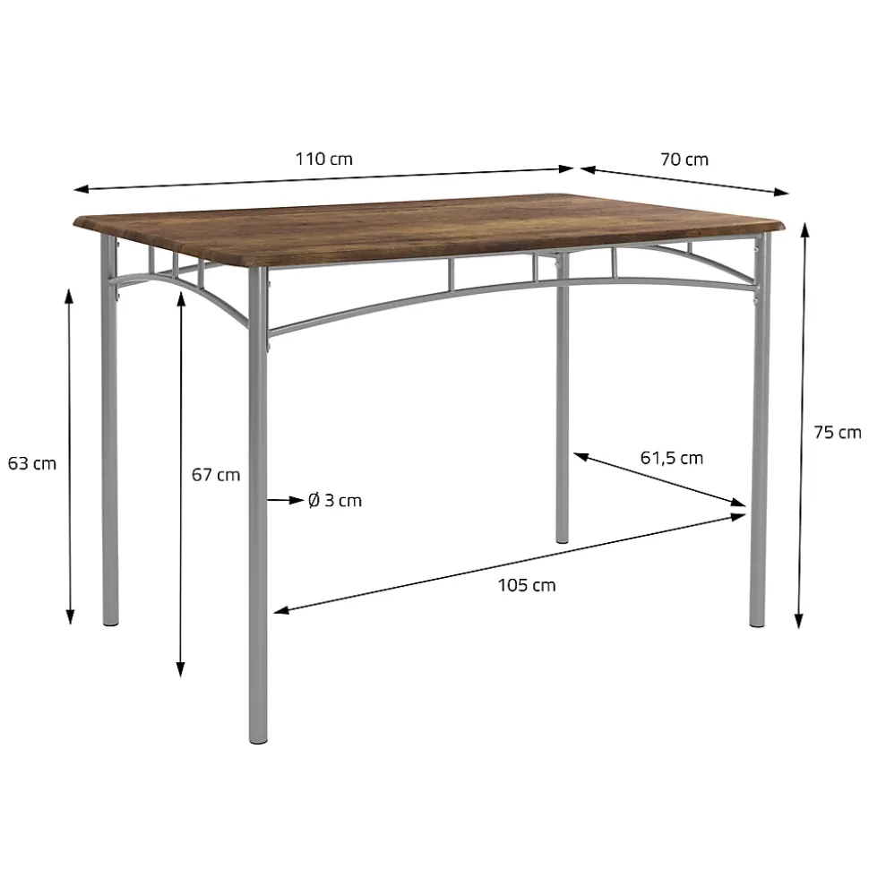 Set table de salle à manger avec 4 chaises 110 cm marron/vintage pieds en acier