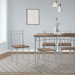Set table de salle à manger avec 4 chaises 110 cm marron/bois flotté MDF/acier