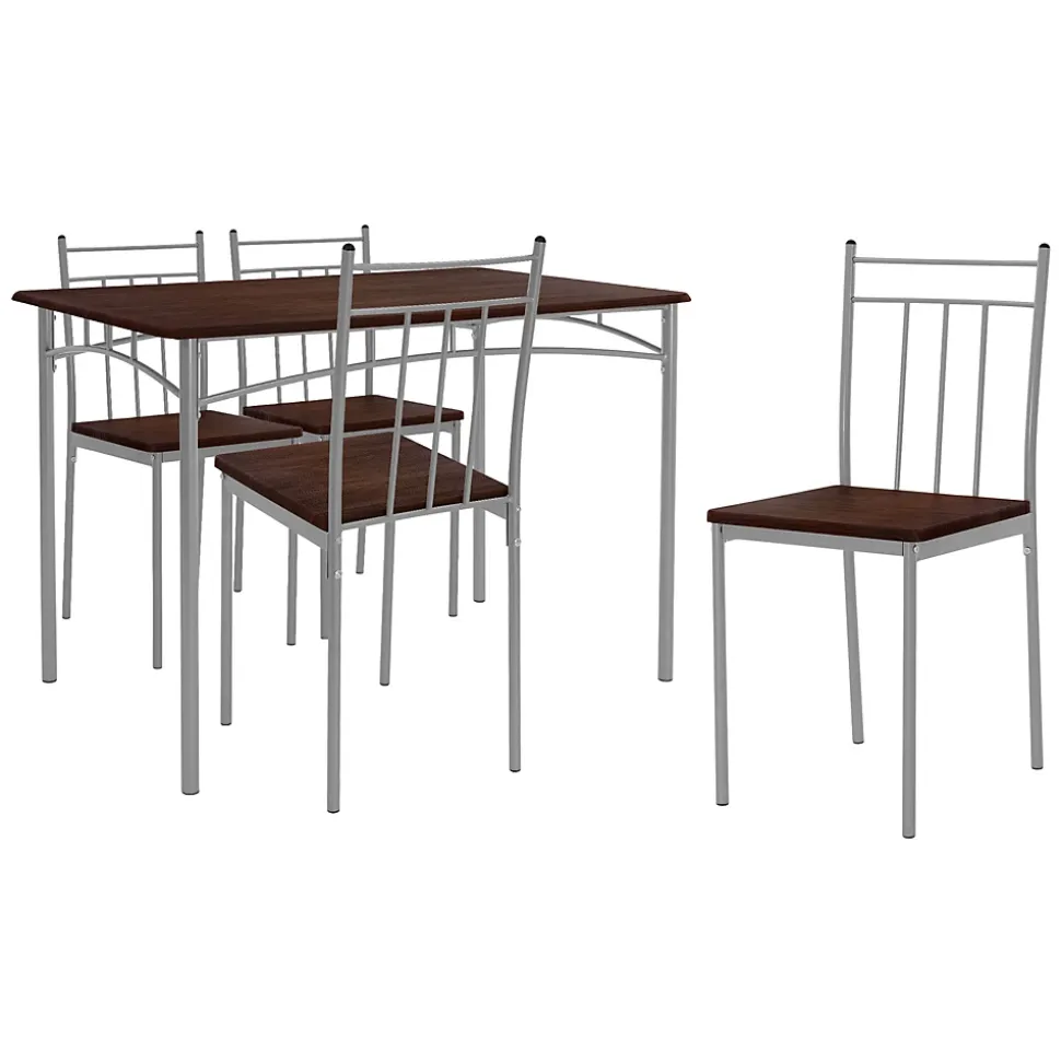 Set table de salle à manger avec 4 chaises 110 cm marron/chêne foncé MDF/acier