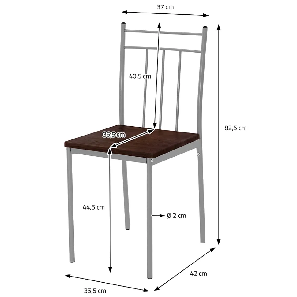 Set table de salle à manger avec 4 chaises 110 cm marron/chêne foncé MDF/acier