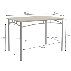 Set table de salle à manger avec 4 chaises 110 cm chêne clair pieds en acier