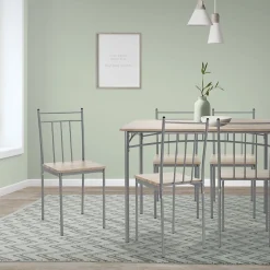 Set table de salle à manger avec 4 chaises 110 cm chêne clair pieds en acier