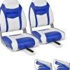 Siège de Bateau 2PC Siège de Pêche Pliable avec Coussin Rembourré Doux et Coutures Renforcées Bleu 2PC