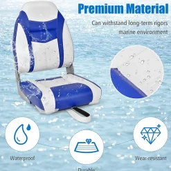 Siège de Bateau 2PC Siège de Pêche Pliable avec Coussin Rembourré Doux et Coutures Renforcées Bleu 2PC