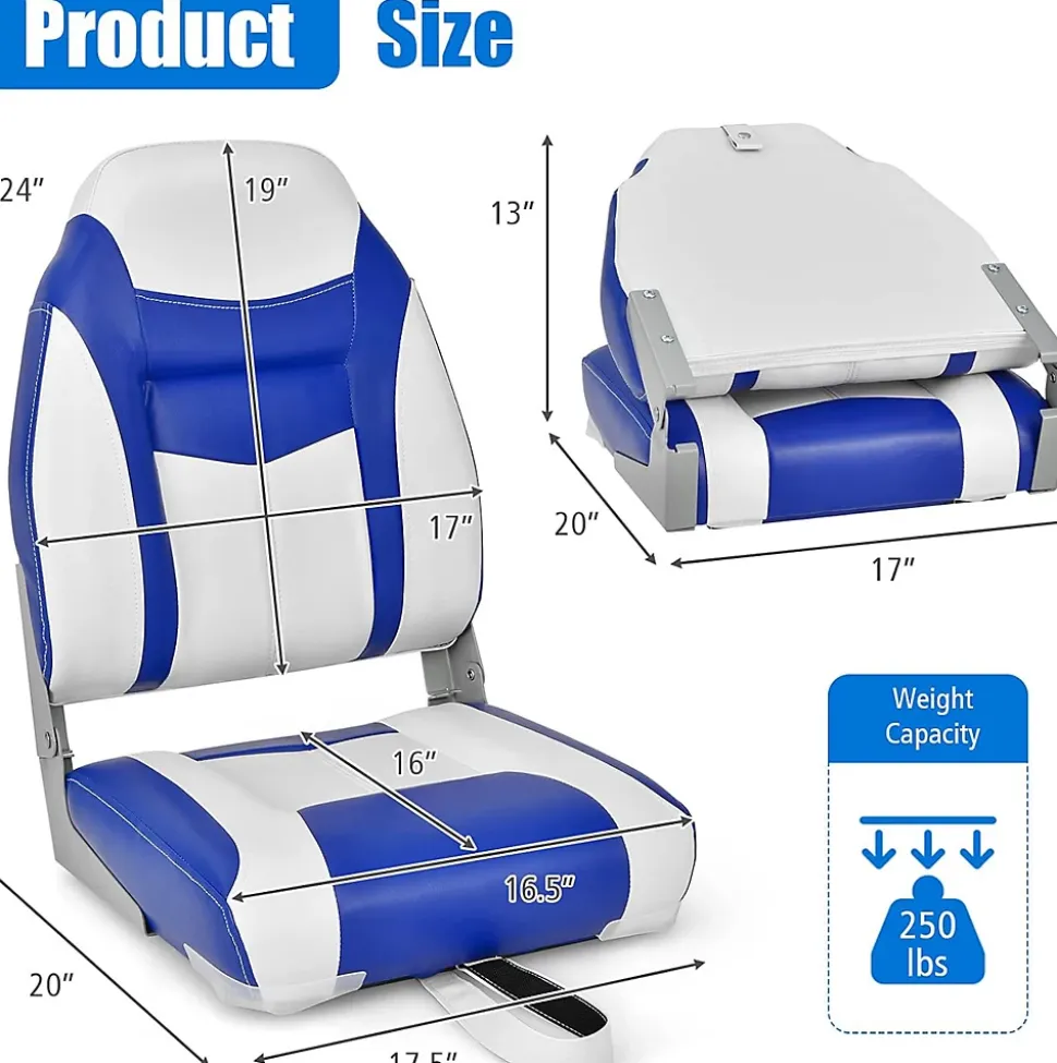 Siège de Bateau 2PC Siège de Pêche Pliable avec Coussin Rembourré Doux et Coutures Renforcées Bleu 2PC