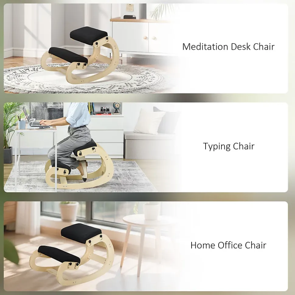 Siège ergonomique - siège assis-genoux - chaise assis genoux grand confort - bois bouleau tissu noir