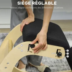 Siège ergonomique - siège assis-genoux - chaise assis genoux grand confort - bois bouleau tissu noir