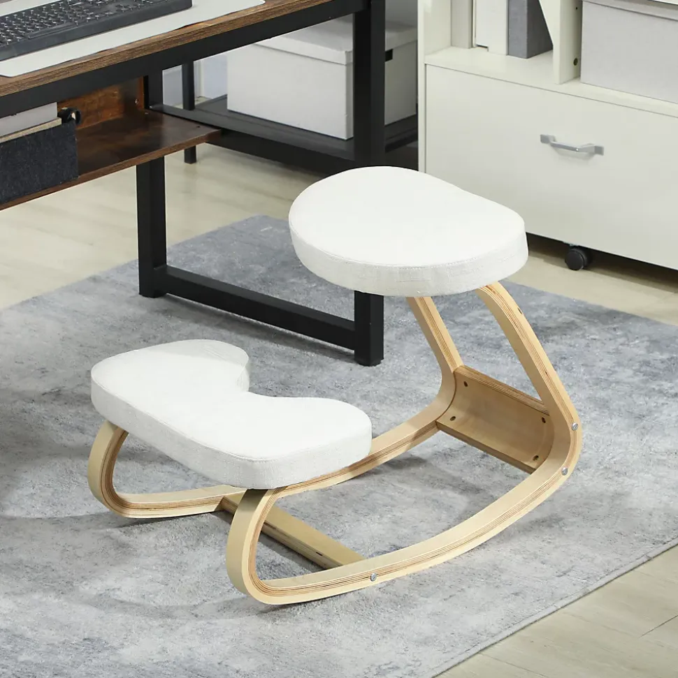 Siège ergonomique - siège assis-genoux - chaise assis genoux grand confort - bois bouleau tissu beige clair