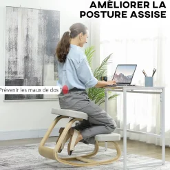Siège ergonomique - siège assis-genoux - chaise assis genoux grand confort - bois bouleau tissu beige clair