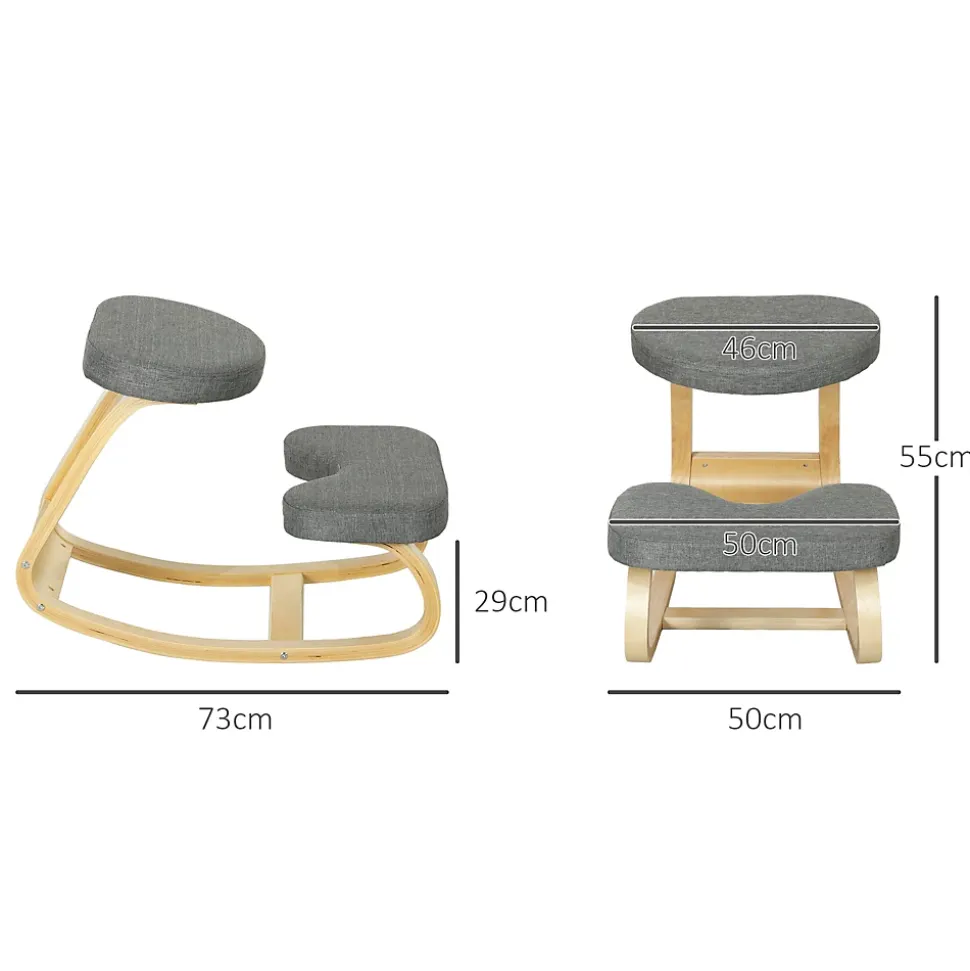Siège ergonomique - siège assis-genoux - chaise assis genoux grand confort - bois bouleau tissu gris