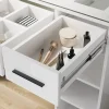SIRHONA Coiffeuse Blanche 90x44x77cm + Bureau Multi-fonctions + Rangement Spacieux + Plateau en verre