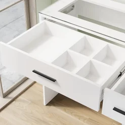 SIRHONA Coiffeuse Blanche 90x44x77cm + Bureau Multi-fonctions + Rangement Spacieux + Plateau en verre