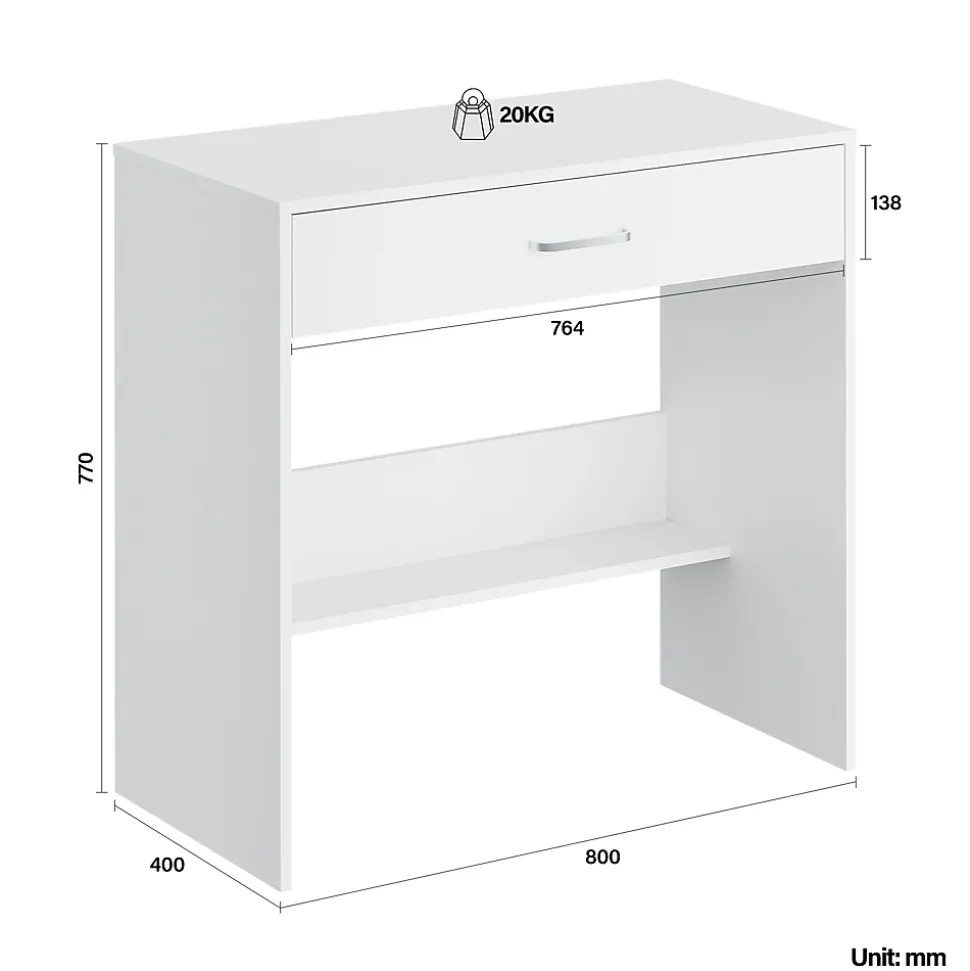 SIRHONA Coiffeuse Blanche 80x40x75 cm + Bureau multi-fonctions + 1 Etagère
