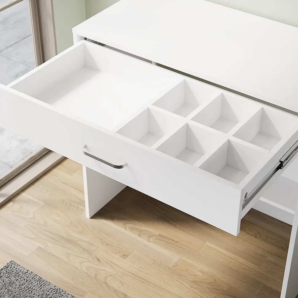 SIRHONA Coiffeuse Blanche 80x40x75 cm + Bureau multi-fonctions + 1 Etagère