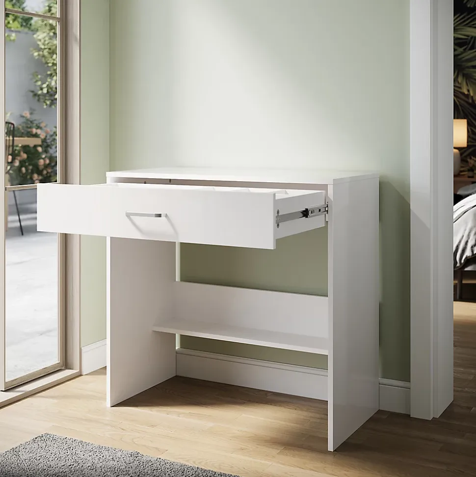 SIRHONA Coiffeuse Blanche 80x40x75 cm + Bureau multi-fonctions + 1 Etagère
