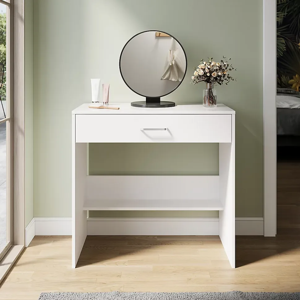 SIRHONA Coiffeuse Blanche 80x40x75 cm + Bureau multi-fonctions + 1 Etagère