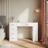 SIRHONA Coiffeuse Blanche 120x40x75cm + Bureau multifonctionnel + Espace de Rangement Extra + Avec Tiroirs de Cloison